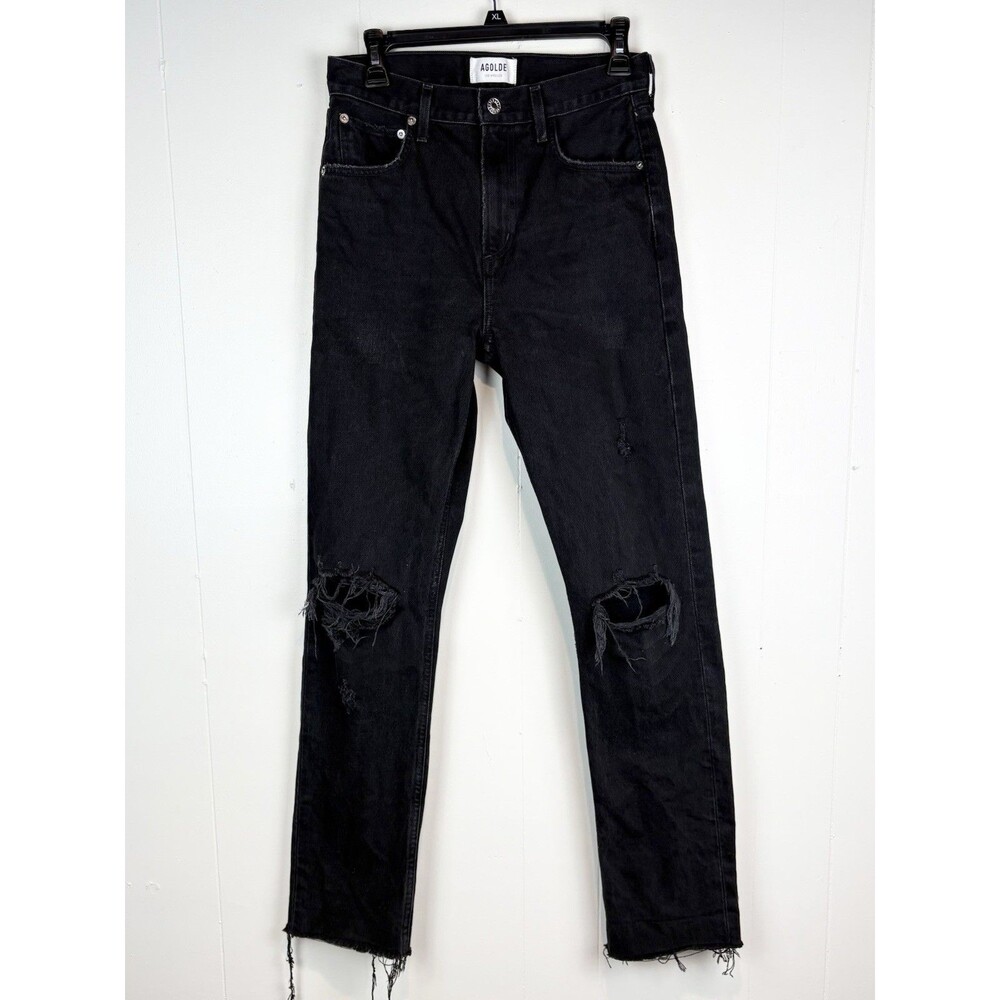AGOLDE Cherie HIGH RISE STRAIGHT Fit Size 26 x 30L Jeans Frayed Black